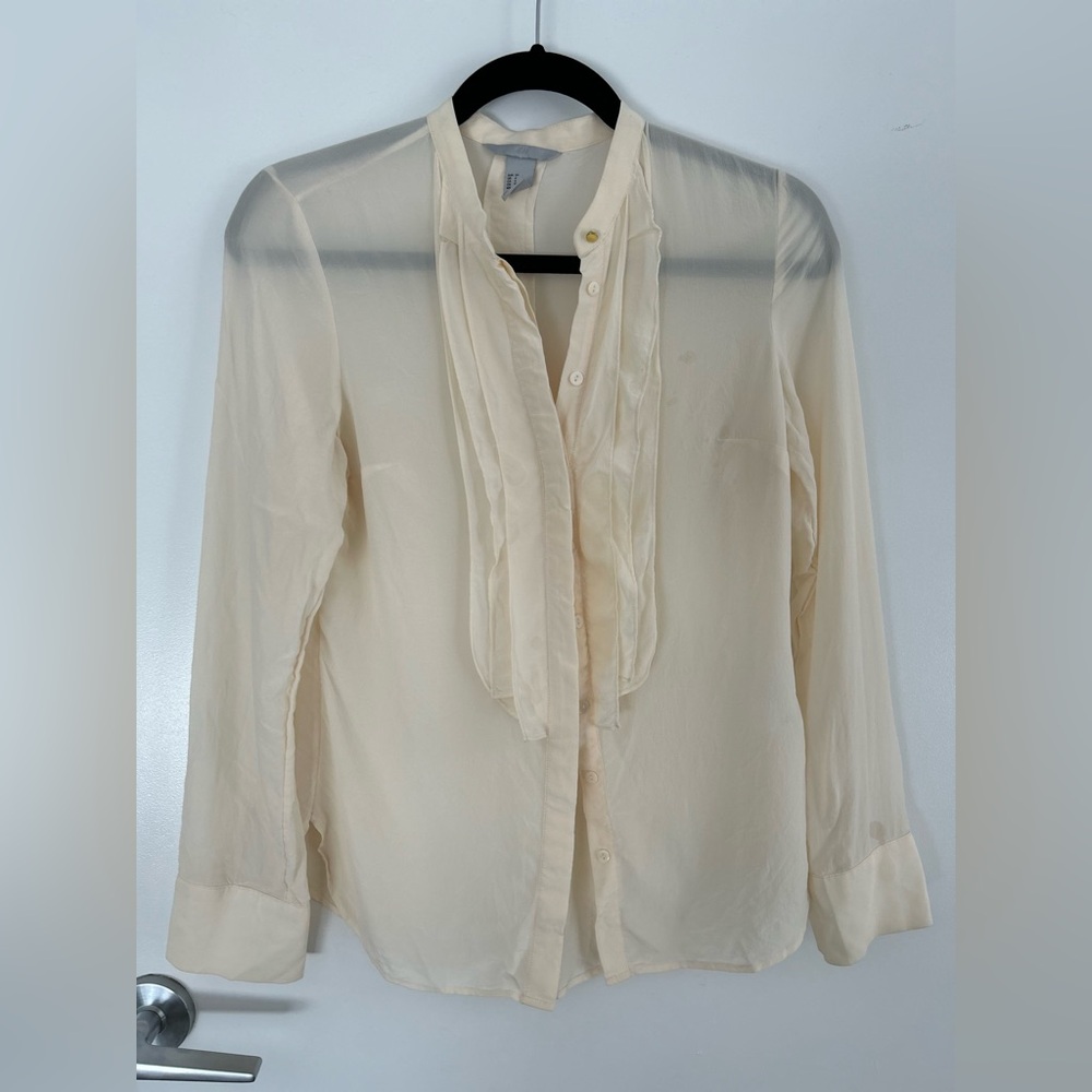 H&M Cream 100% Silk peasant Button-Up Blouse